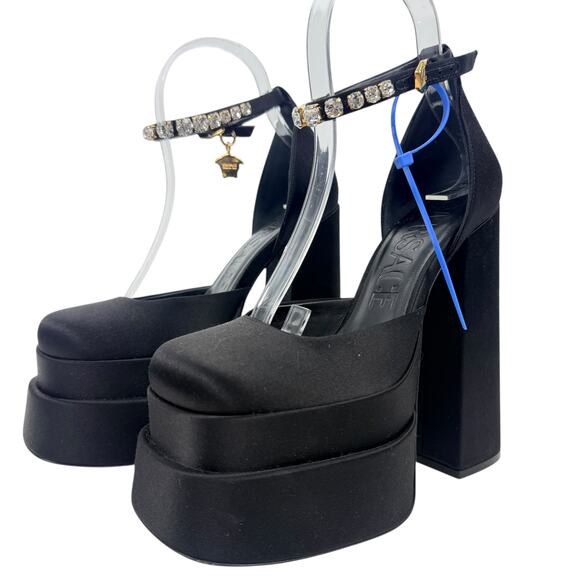 Versace Medusa Aevitas Satin Platform Crystals Pumps Black Size 36 - Picture 3 of 10